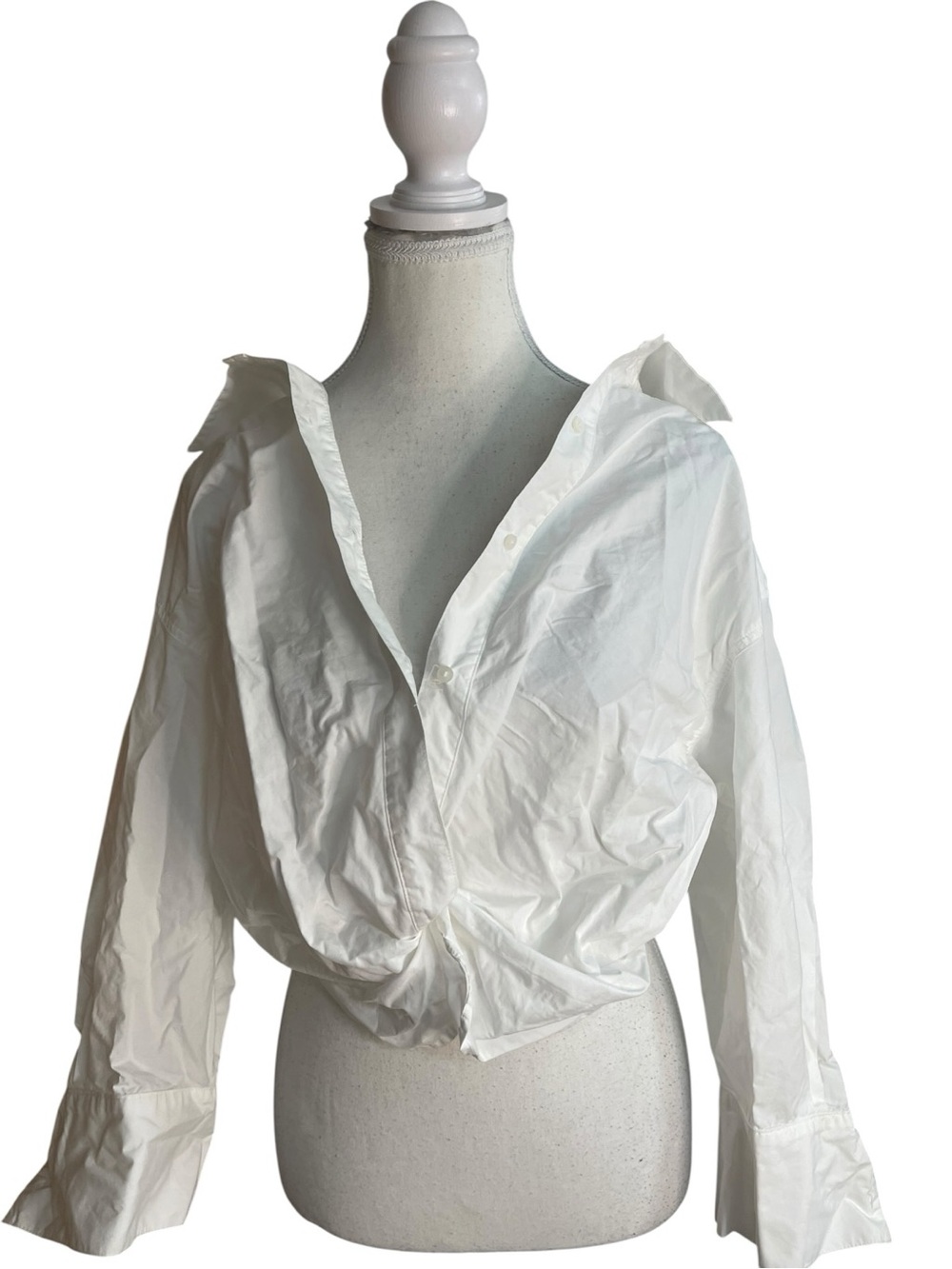 Alix NYC Loretta Knotted Hem Button Down Shirt White